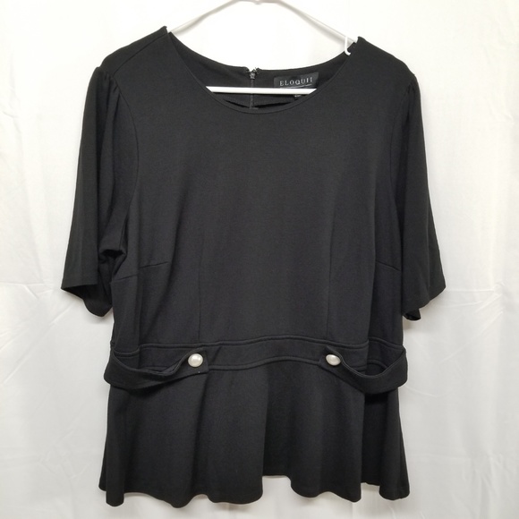 ELOQUII Ponte Knit Peplum Top Pearl Button Details - Picture 4 of 8